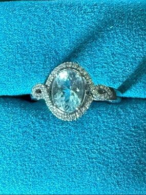 Effy Aquamarine Oval Halo Ring in Silver Tone